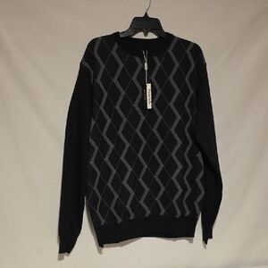 Portabella Black and Gray Diamond Crewneck Sweater. Men's XL. NWT